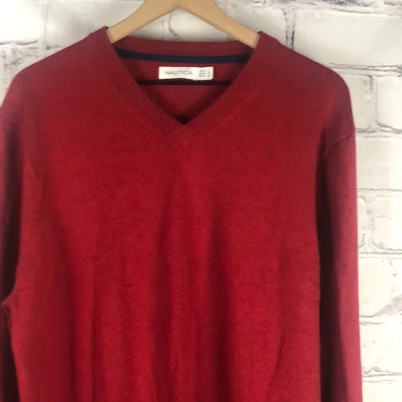 NWOT NAUTICA Red V-Neck Sweater Sz Large